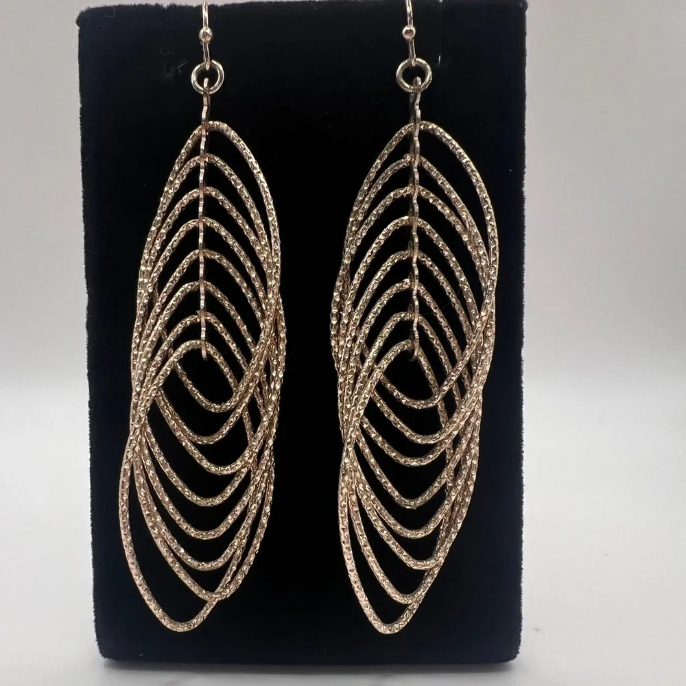 Rose Gold Tone Textured Multi Oval Dangle Drop Earrings Statement Jewelry